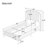 Modern Linen Curved Upholstered Platform Bed , Solid Wood Frame , Nailhead Trim, Beige (Full)