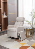 New Cotton Linen Fabric Material Swivel Rocking Accent Leisure Chair With Folding Or Storage Ottoman Footrest,Cream White