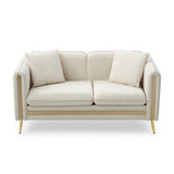 Beige Velvet Loveseat Sofa 2 Seater Couch with Removable Cushions