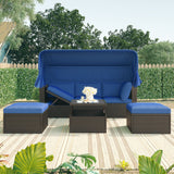 Outdoor Patio Daybed with Retractable Canopy. Wicker Furniture Sectional Seating with Washable Cushions, Backyard, Porch