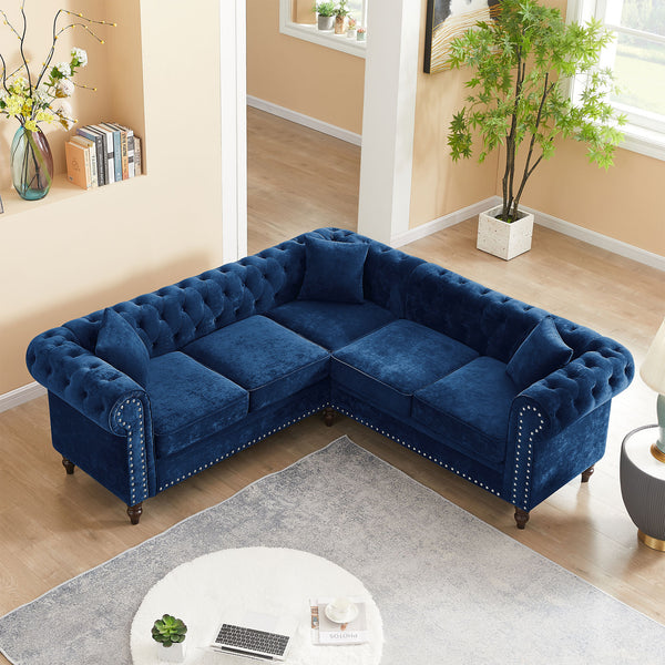 Tufted Upholstered Roll Arm Luxury Classic Chesterfield L-shaped Sofa