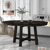 Round Extendable Dining Table with 16" Leaf Wood Kitchen Table (Espresso)