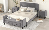 Queen 4-Piece Bedroom Set Upholstered Platform Bed with Two Nightstands and Storage Bench