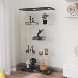 Two-door Glass Display Cabinet 4 Shelves with Door, Floor Standing Curio Bookshelf for Living Room Bedroom Office, 64.56” x 31.69”x 14.37”, Black