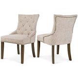 Dining Chair Leisure Padded Chair with Armrest, Nailed Trim, Beige, Set of 2