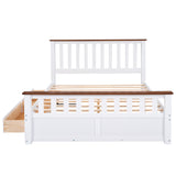 Queen Size Wood Platform Bed with Two Drawers and Wooden Slat Support