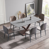 70.87"Modern artificial stone gray curved metal leg dining table-can accommodate 6-8 people