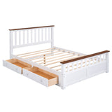 Queen Size Wood Platform Bed with Two Drawers and Wooden Slat Support