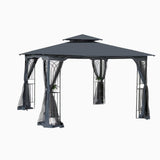 Grey 10x10 Outdoor Patio Gazebo Canopy Tent With Ventilated Double Roof And Mosquito net