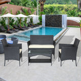 Patio outdoor rattan furniture -4 piece loveseat +2 armchair+coffie table for garden 4 PC Garden Patio Furniture ---------White cushion