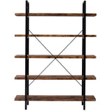 5-tier Industrial Bookcase with Rustic Wood and Metal Frame, Large Open Bookshelf for Living Room（Distressed Brown）