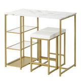 3-piece Modern Pub Set with Faux Marble Countertop and Bar Stools