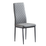 Light Gray modern minimalist dining chair fireproof leather sprayed metal pipe diamond grid pattern restaurant home conference chair set of 6