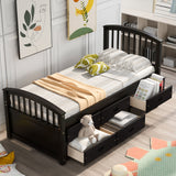 Twin Size Platform Storage Bed Solid Wood Bed with 6 Drawers