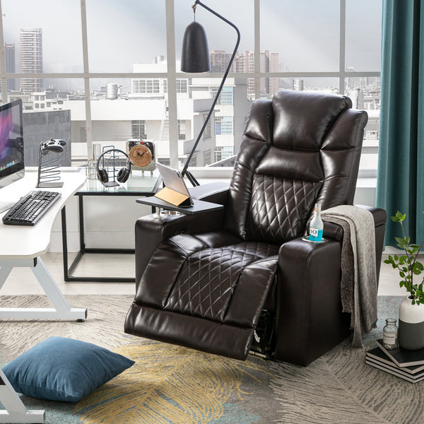 Orisfur. Power Motion Recliner with USB Charging Port and Hidden Arm Storage, Home Theater Seating with 2 Convenient Cup Holders Design and 360° Swivel Tray Table