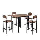 Farmhouse 5-piece Counter Height Drop Leaf Dining Table Set with Dining Chairs for 4,Black Frame+Brown Tabletop