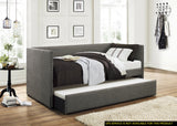 Gray Fabric Upholstered 1pc Day Bed with Pull-out Trundle Nailhead Trim Wood Frame Furniture