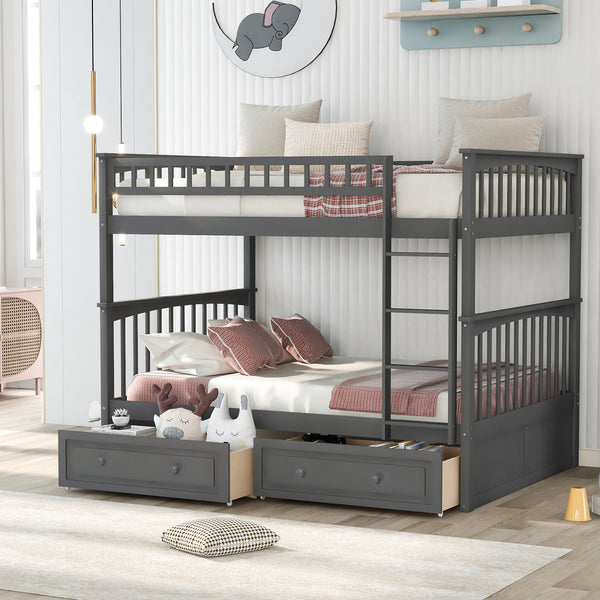 Full over Full Bunk Bed with Drawers, Convertible Beds