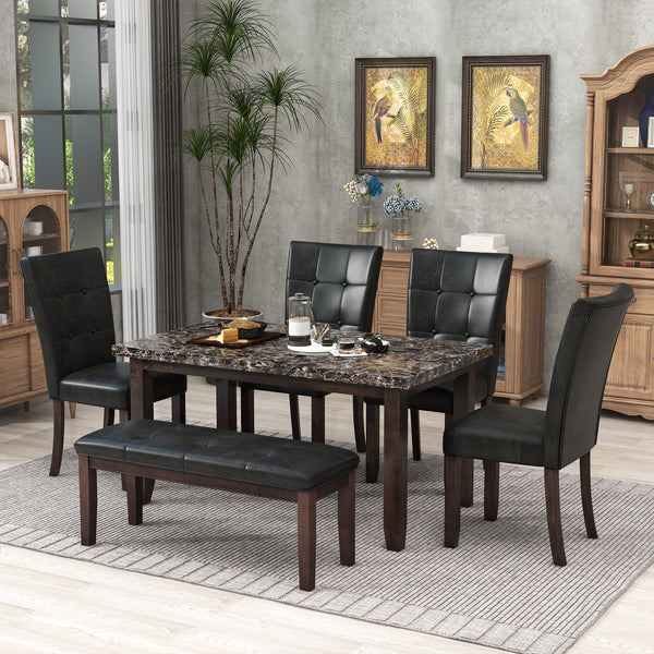 6-piece Faux Marble Dining Table Set