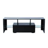 Black morden TV Stand with LED Lights,high glossy front TV Cabinet,can be assembled in Lounge Room, Living Room or Bedroom,color:BLACK