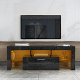 Black morden TV Stand with LED Lights,high glossy front TV Cabinet,can be assembled in Lounge Room, Living Room or Bedroom,color:BLACK