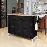 Black Kitchen Island Cart with Solid Wood Top