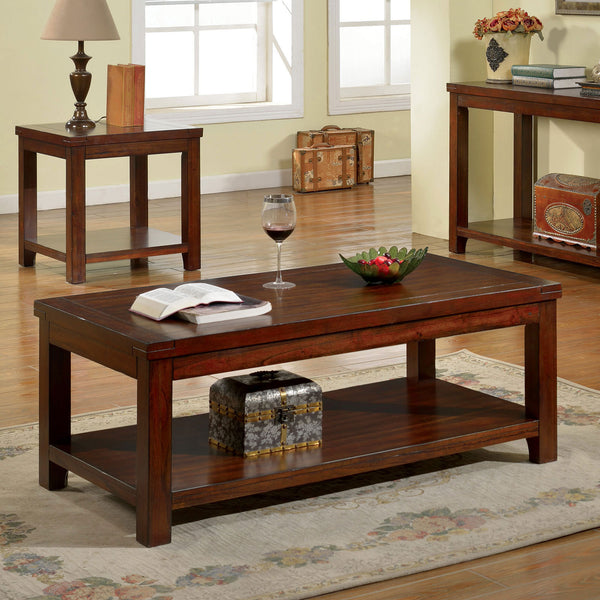 Coffee Table Dark Cherry Open Shelf Natural Wood Grain Design