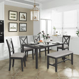 6-Piece Kitchen Dining Table Set Wooden Rectangular