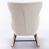 Teddy Fabric Padded Seat Rocking Chair With High Backrest And Armrests