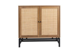 Natural rattan, 2 door cabinet, with 1 Adjustable Inner Shelves, rattan, Accent Storage Cabinet