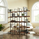 5 Tier Bookcase Home Office Open Bookshelf, Vintage Industrial Style Shelf with Metal Frame, MDF Board