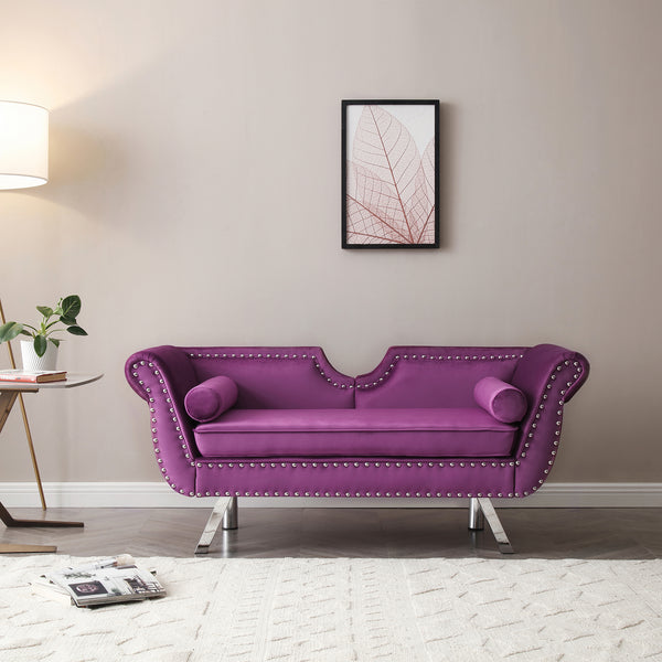 Purple Velvet Upholstered Loveseat