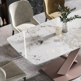 70.87"Modern artificial stone Pandora white curved metal leg dining table-can accommodate 6-8 people