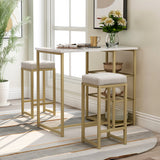 3-piece Modern Pub Set with Faux Marble Countertop and Bar Stools