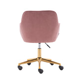 Modern Velvet Fabric Material Adjustable Height 360 revolving Home Office Chair with Gold Metal Legs and Universal Wheels for Indoor,Pink