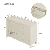 White Wooden Dresser Six Large Drawers Silver Metal Handles