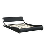 Queen Faux Leather Upholstered Platform Bed Frame, Curve Design, Wood Slat Support, No Box Spring Needed