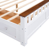 Queen Size Wood Platform Bed with Two Drawers and Wooden Slat Support