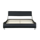 Queen Faux Leather Upholstered Platform Bed Frame, Curve Design, Wood Slat Support, No Box Spring Needed