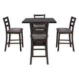 5-Piece Wooden Counter Height Dining Set with Padded Chairs and Storage Shelving