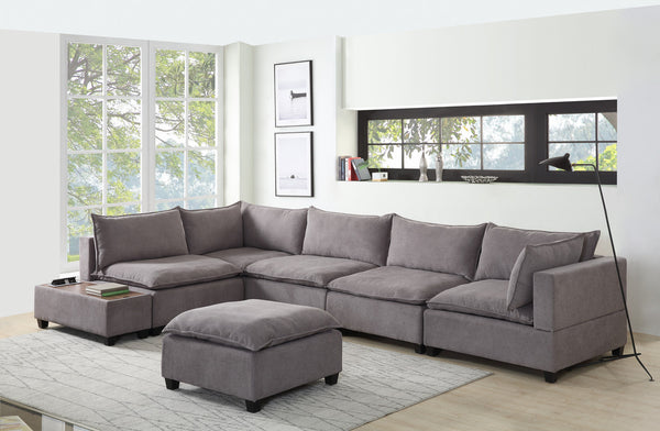 Light Gray Fabric 7 Piece Modular Sectional Sofa with Ottoman and USB Storage Console Table