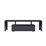 Black morden TV Stand with LED Lights,high glossy front TV Cabinet,can be assembled in Lounge Room, Living Room or Bedroom,color:black