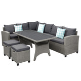 Patio Furniture Set, 5 Piece Outdoor Conversation Set,  Dining Table Chair with Ottoman and Throw Pillows