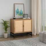 Natural rattan, 2 door cabinet, with 1 Adjustable Inner Shelves, rattan, Accent Storage Cabinet