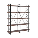 Home Office 5 Tier Bookshelf, X Design Etageres Storage Shelf, Industrial Bookcase for Office with Metal Frame