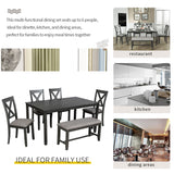 6-Piece Kitchen Dining Table Set Wooden Rectangular