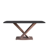 70.87"Modern artificial stone black curved metal leg dining table-can accommodate 6-8 people