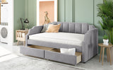 Twin Size Upholstered daybed with Drawers, Wood Slat Support.