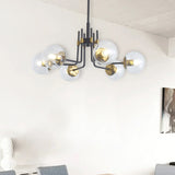 Modern American style chandelier-black gold iron-glass lampshade -6 bulbs