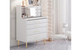 Vanity Makeup Table with Mirror and Retractable Table, Storage Dresser for Bedroom with 7 Drawers and Hidden Storage